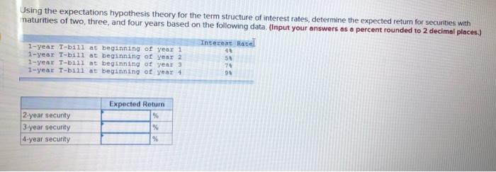 Using The Expectations Hypothesis Theory For The Term Structure Of Interest Rates Determine The Expected Return For Sec 1