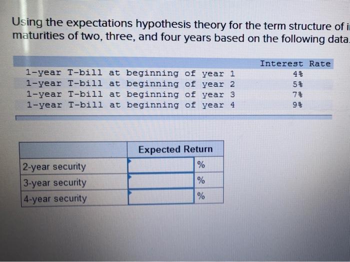 Using The Expectations Hypothesis Theory For The Term Structure Of Interest Rates Determine The Expected Return For Sec 4