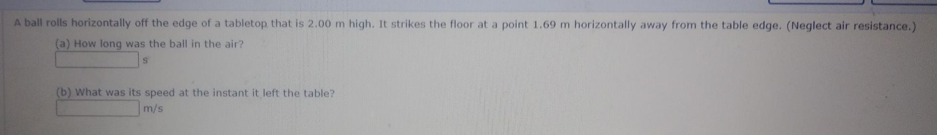 A Ball Rolls Horizontally Off The Edge Of A Tabletop That Is 2 00 M High It Strikes The Floor At A Point 1 69 M Horizon 1