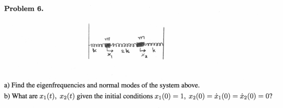 Problem 6 M 2k A Find The Eigenfrequencies And Normal Modes Of The System Above B What Are 11 T 12 T Given The 1