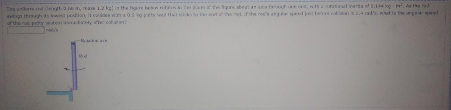 The Uniform Rod Length 0 60 M Mass 1 2 Kg In The Figure Below Rotates In The Plane Of The Figure About An Axis Thro 1