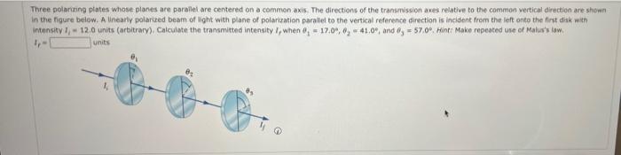 Three Polaring Plates Whose Planes Are Parallel Are Centered On A Common Axis The Directions Of The Transmission Axes R 1