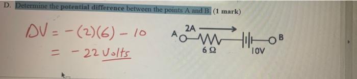 D Determine The Potential Difference Between The Points A And B 1 Mark 2a Dv 2 6 10 22 Volts Amil Ko B 6 1
