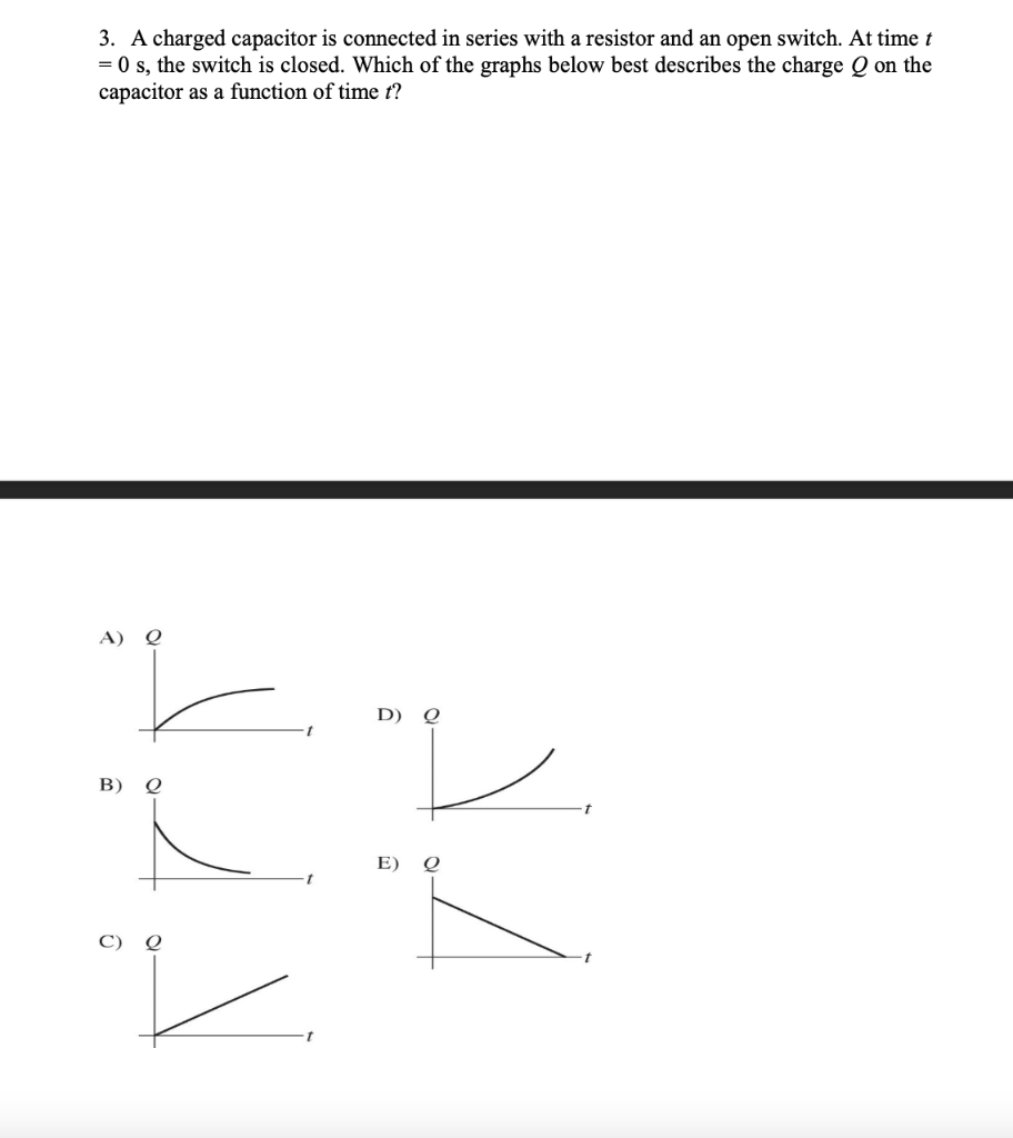 3 A Charged Capacitor Is Connected In Series With A Resistor And An Open Switch At Time T 0 S The Switch Is Closed 1