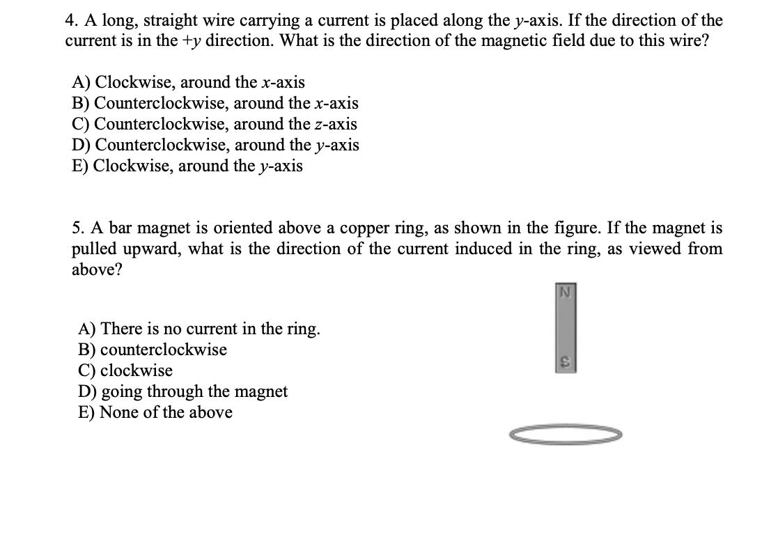 4 A Long Straight Wire Carrying A Current Is Placed Along The Y Axis If The Direction Of The Current Is In The Ty Dir 1