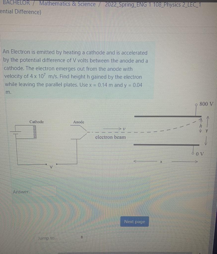 Bachelor Mathematics Science Ential Difference 2022 Spring Eng 1108 Physics 20leoli An Electron Is Emitted By Heati 1