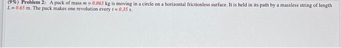 19 Problem 2 A Puck Of Mass M 0 065 Kg Is Moving In A Circle On A Horizontal Frictionless Surface It Is Held In It 1