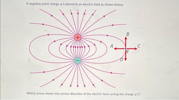 A Negative Point Charge G Is Placed In An Electric Field As Shown Below B C A C 19 Which Arrow Shows The Correct Direc 1