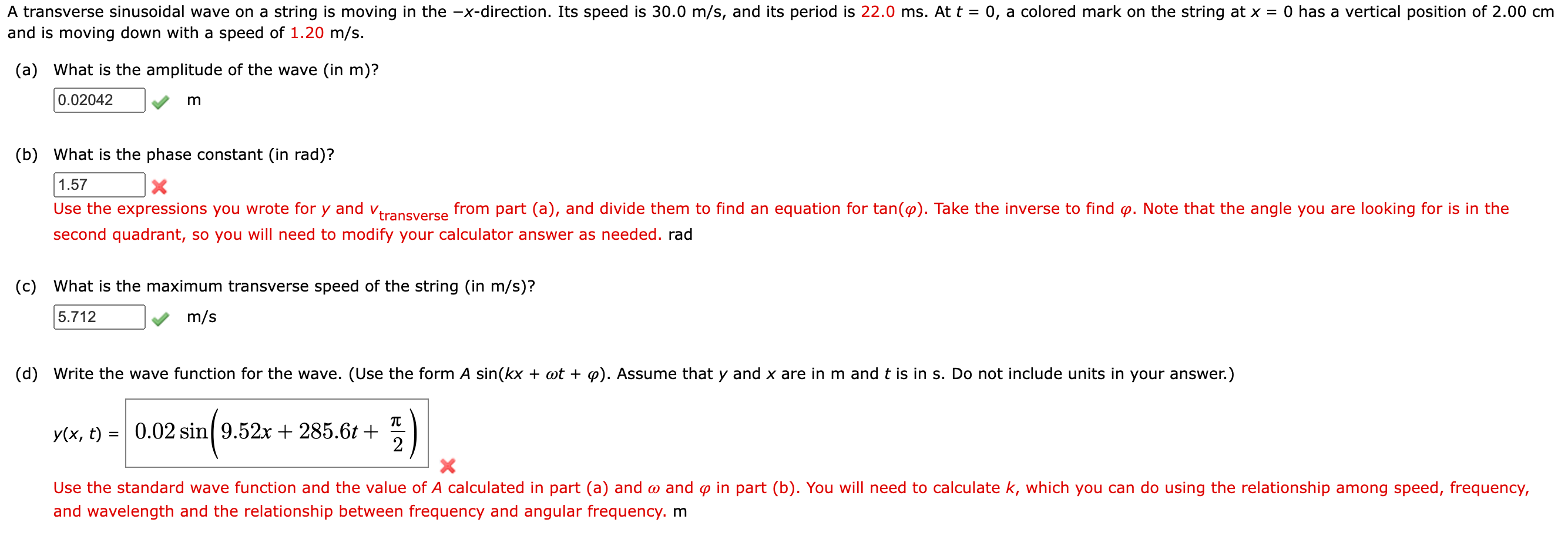 A Transverse Sinusoidal Wave On A String Is Moving In The X Direction Its Speed Is 30 0 M S And Its Period Is 22 0 1