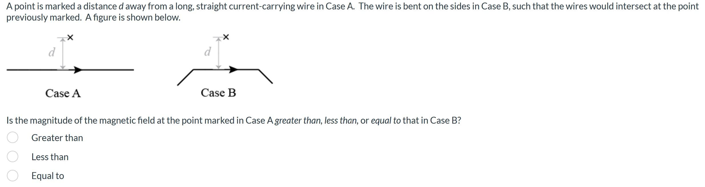 A Point Is Marked A Distance D Away From A Long Straight Current Carrying Wire In Case A The Wire Is Bent On The Sides 1