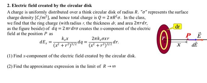 2 Electric Field Created By The Circular Disk A Charge Is Uniformly Distributed Over A Think Circular Disk Of Radius R 1