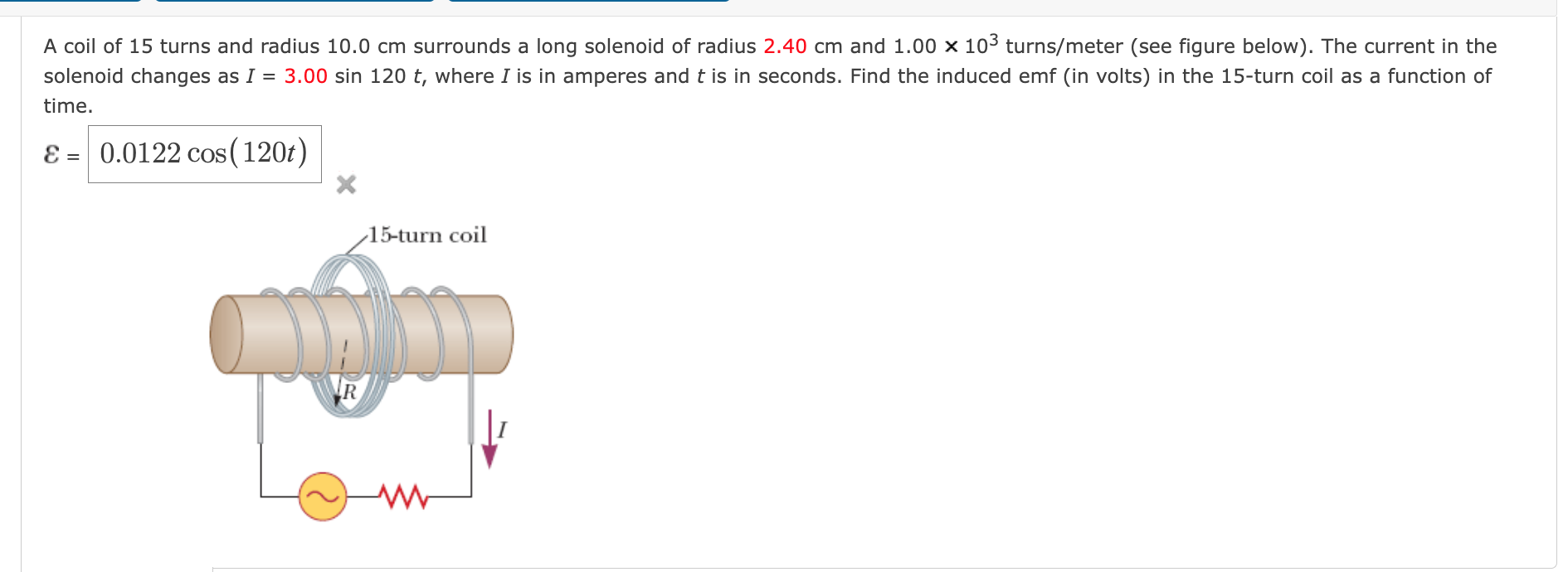 A Coil Of 15 Turns And Radius 10 0 Cm Surrounds A Long Solenoid Of Radius 2 40 Cm And 1 00 X 103 Turns Meter See Figure 1
