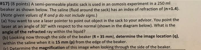 17 8 Points A Semi Permeable Plastic Sack Is Used In An Osmosis Experiment In A 250 Ml Beaker As Shown Below The Sa 1