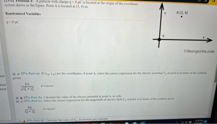 15 Roblem 4 A Particle With Charge Q 8c Is Located At The Origin Of The Coordinate System Shown In The Figure Poi 1