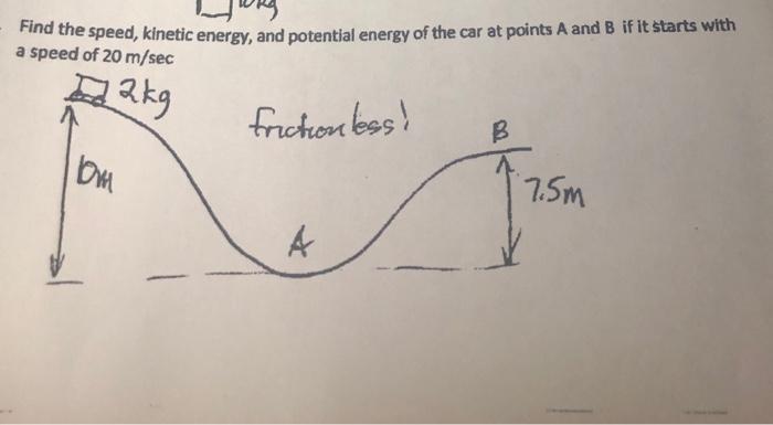 Find The Speed Kinetic Energy And Potential Energy Of The Car At Points A And B If It Starts With A Speed Of 20 M Sec 1