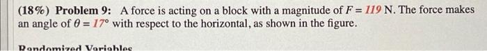 18 Problem 9 A Force Is Acting On A Block With A Magnitude Of F 119 N The Force Makes An Angle Of 0 17 With Re 1