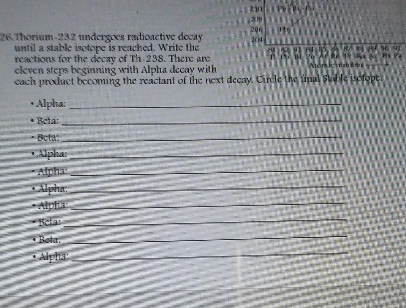 Line Pe 26 Thorium 232 Undergors Radioactive Decay Until A Stable Isotope Is Reached Write The Reactions For The Decay 1