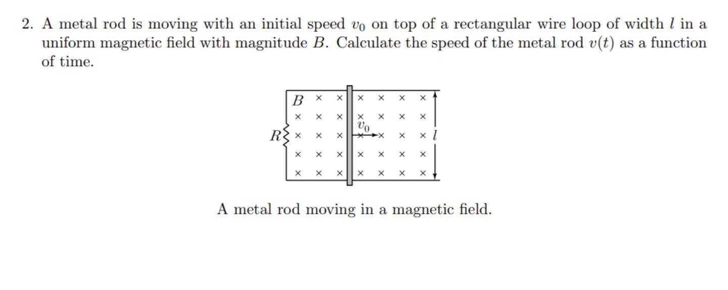 2 A Metal Rod Is Moving With An Initial Speed Vo On Top Of A Rectangular Wire Loop Of Width L In A Uniform Magnetic Fie 1