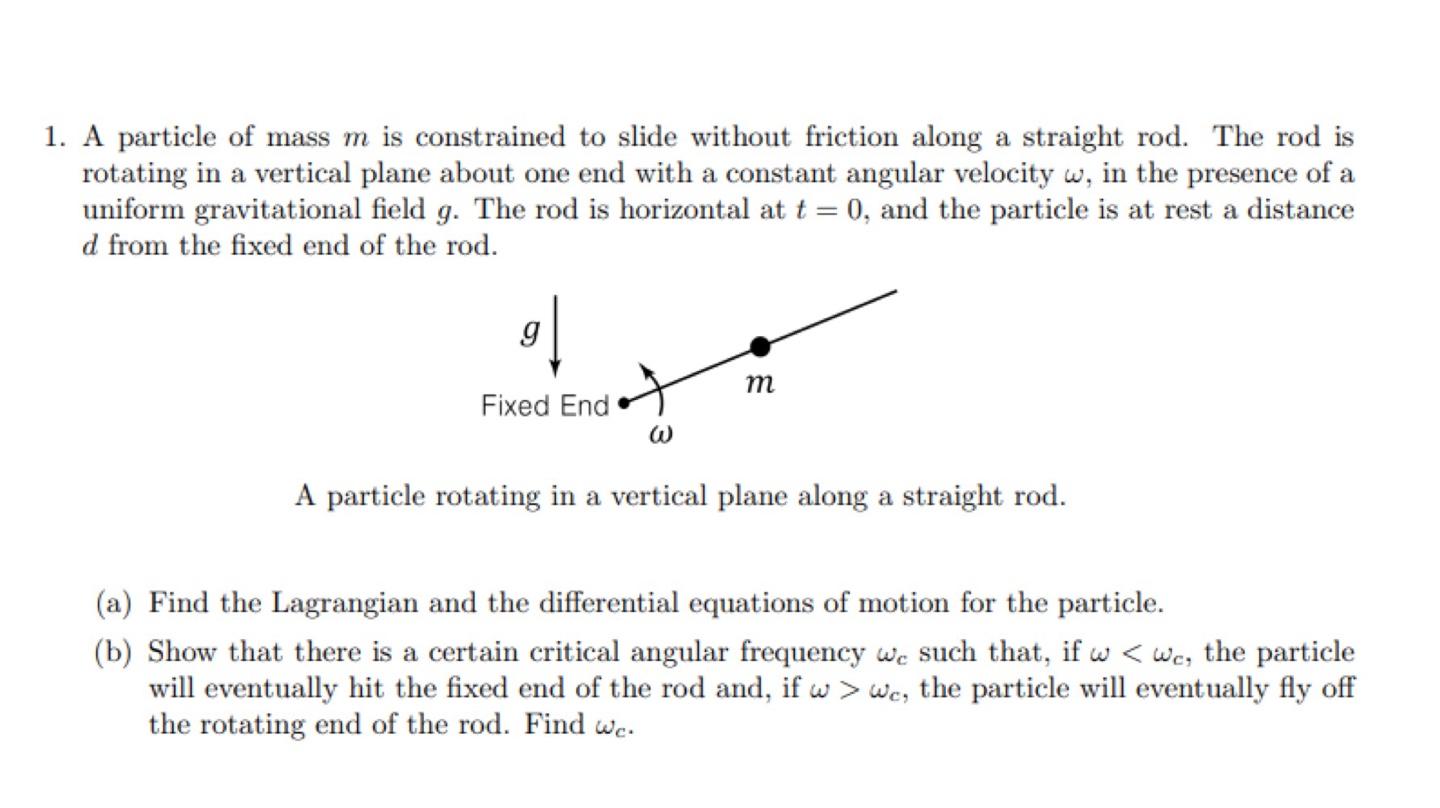 1 A Particle Of Mass M Is Constrained To Slide Without Friction Along A Straight Rod The Rod Is Rotating In A Vertical 1