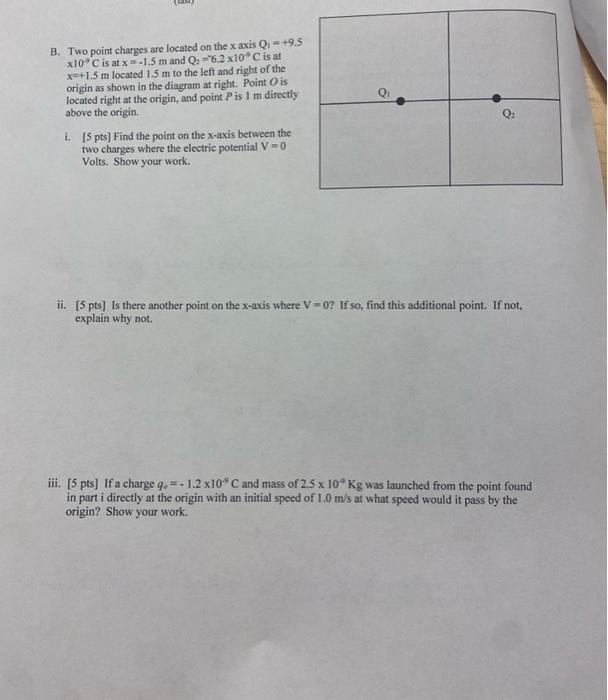 B Two Point Charges Are Located On The X Axis Qi 9 5 X10 C Is At X 1 5 M And 0 6 2 X10 C Is At X 1 5 M Located 1 5 M 1