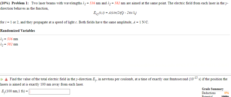 10 Problem 1 Two Laser Beams With Wavelengths 1 536 Nm And 12 582 Nm Are Aimed At The Same Point The Electric Fi 1