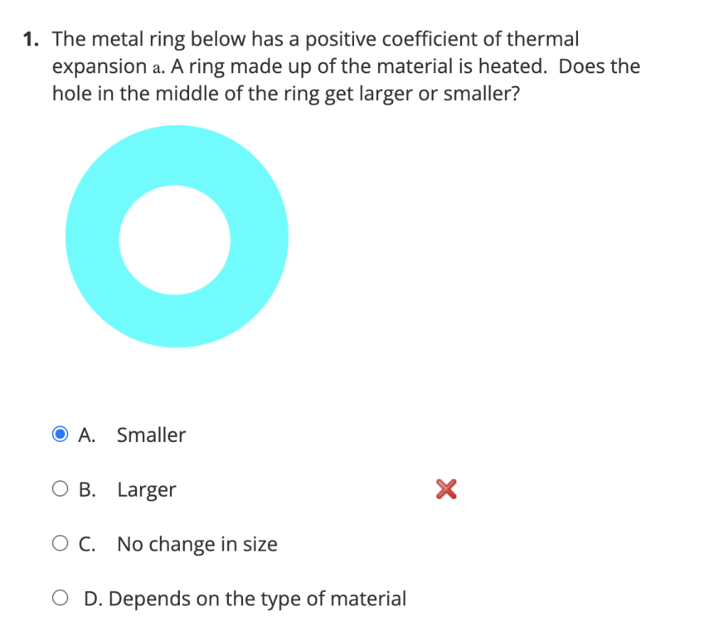 1 The Metal Ring Below Has A Positive Coefficient Of Thermal Expansion A A Ring Made Up Of The Material Is Heated Doe 1