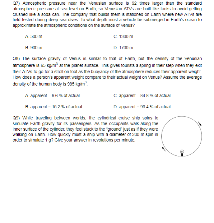 Q7 Atmospheric Pressure Near The Venusian Surface Is 92 Times Larger Than The Standard Atmospheric Pressure At Sea Leve 1