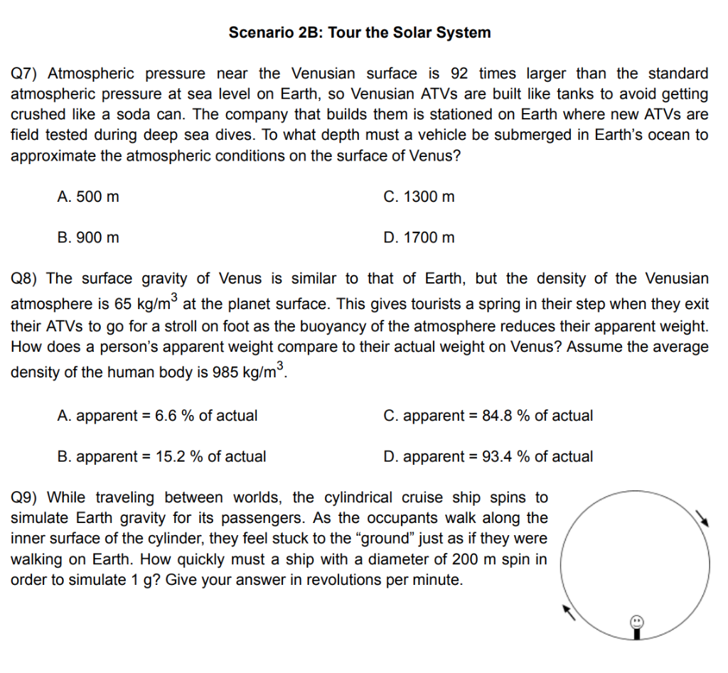 Scenario 2b Tour The Solar System Q7 Atmospheric Pressure Near The Venusian Surface Is 92 Times Larger Than The Standa 1