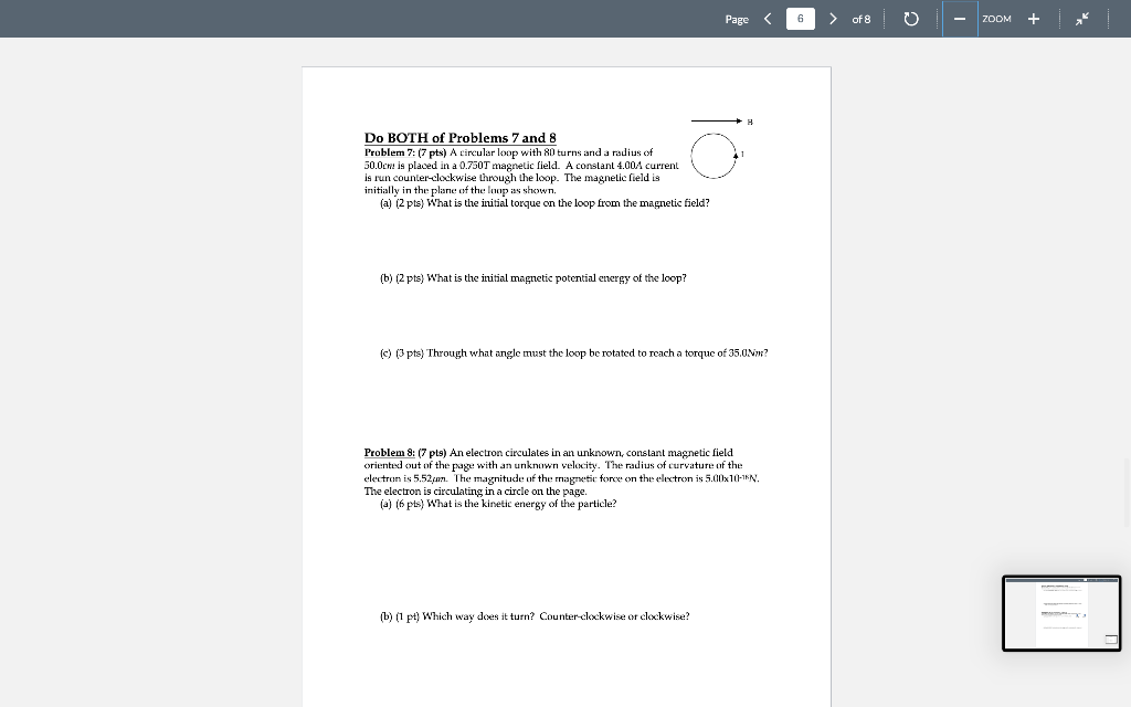 Page Of 8 Zoom Do Both Of Problems 7 And 8 Problem 7 7 Pts A Circular Loop With 80 Turns And A Radius Of 50 0crd 1