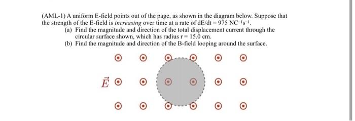 Aml 1 A Uniform E Field Points Out Of The Page As Shown In The Diagram Below Suppose That The Strength Of The E Fiel 1