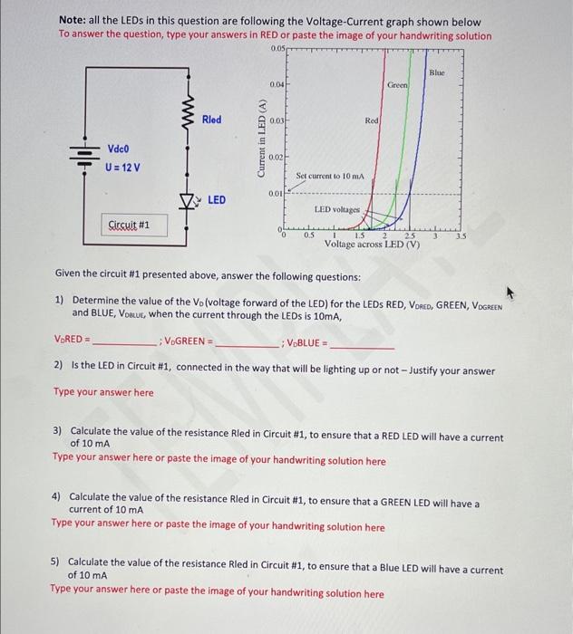 Note All The Leds In This Question Are Following The Voltage Current Graph Shown Below To Answer The Question Type You 1