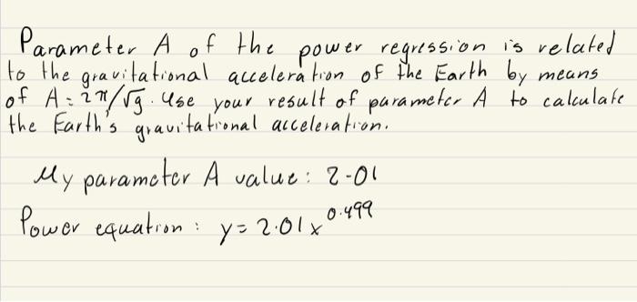 Parameter A Of The Power Regression Is Related To The Gravitational Acceleration Of The Earth By Means Of A Zm Rg Use 1
