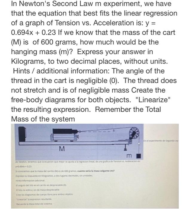 In Newton S Second Law M Experiment We Have That The Equation That Best Fits The Linear Regression Of A Graph Of Tensio 1
