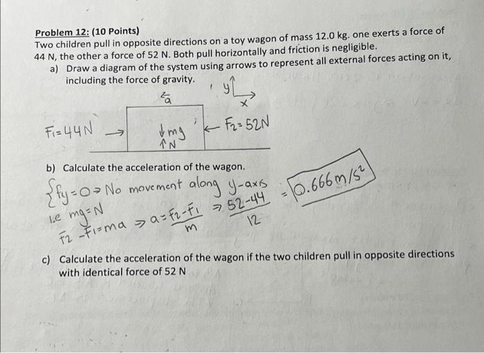 Problem 12 10 Points Two Children Pull In Opposite Directions On A Toy Wagon Of Mass 12 0 Kg One Exerts A Force Of 4 1