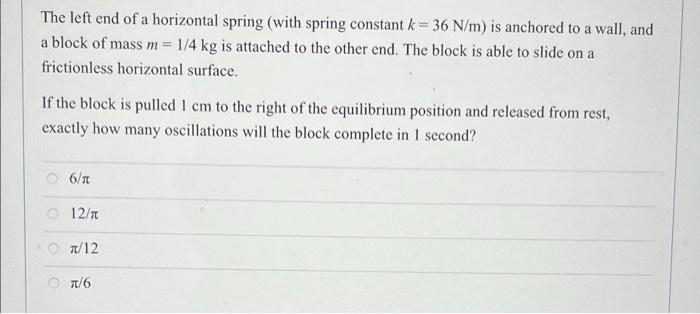 The Left End Of A Horizontal Spring With Spring Constant K 36 N M Is Anchored To A Wall And A Block Of Mass M 1 4 1