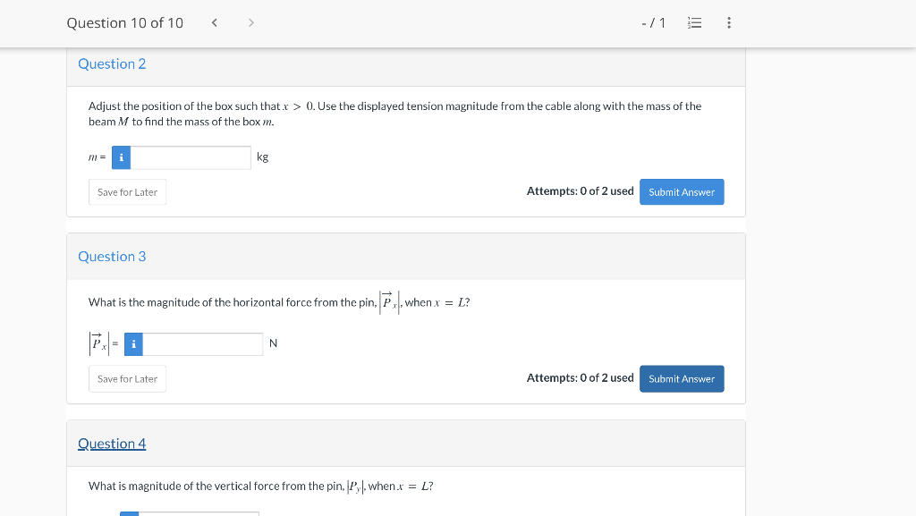 Question 10 Of 10 19 View Policies Current Attempt In Progress A Horizontal Uniform Beam Mass M And Length L Is H 2