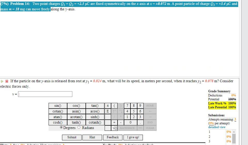 7 Problem 14 Two Point Charges Q1 Q2 2 3 Uc Are Fixed Symmetrically On The X Axis At X 0 072 M A Point Part 1
