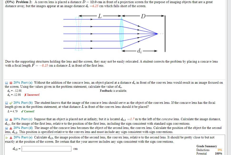 33 Problem 2 A Convex Lens Is Placed A Distance D 12 0 Cm In Front Of A Projection Screen For The Purpose Of Imagi 1