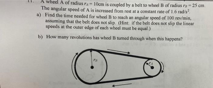 A Wheel A Of Radius Ra 10cm Is Coupled By A Belt To Wheel B Of Radius Rb 25 Cm The Angular Speed Of A Is Increased F 1