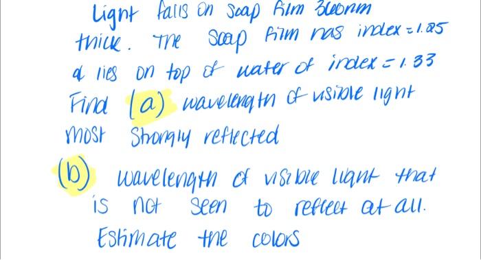 Light Falls On Seap Sim Bleonm Thick The Scap Fim Nas Index 1 25 A Lies On Top Of Water Of Index 1 33 Find La Wavel 1