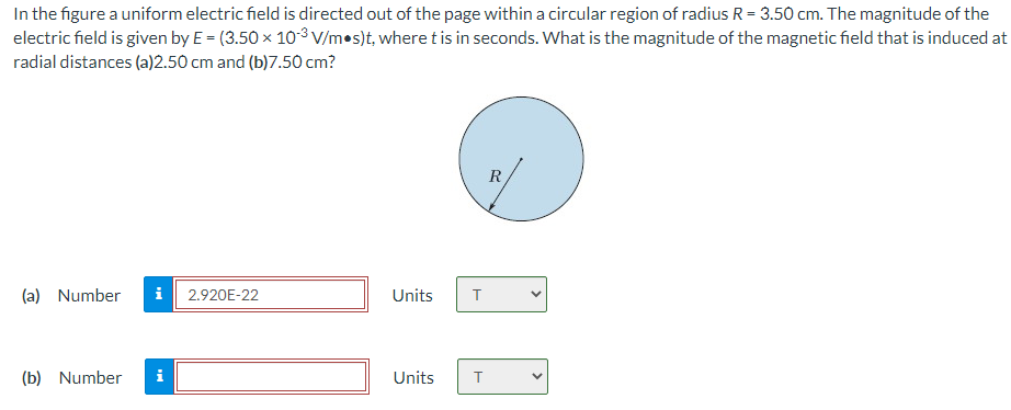 In The Figure A Uniform Electric Field Is Directed Out Of The Page Within A Circular Region Of Radius R 3 50 Cm The M 1