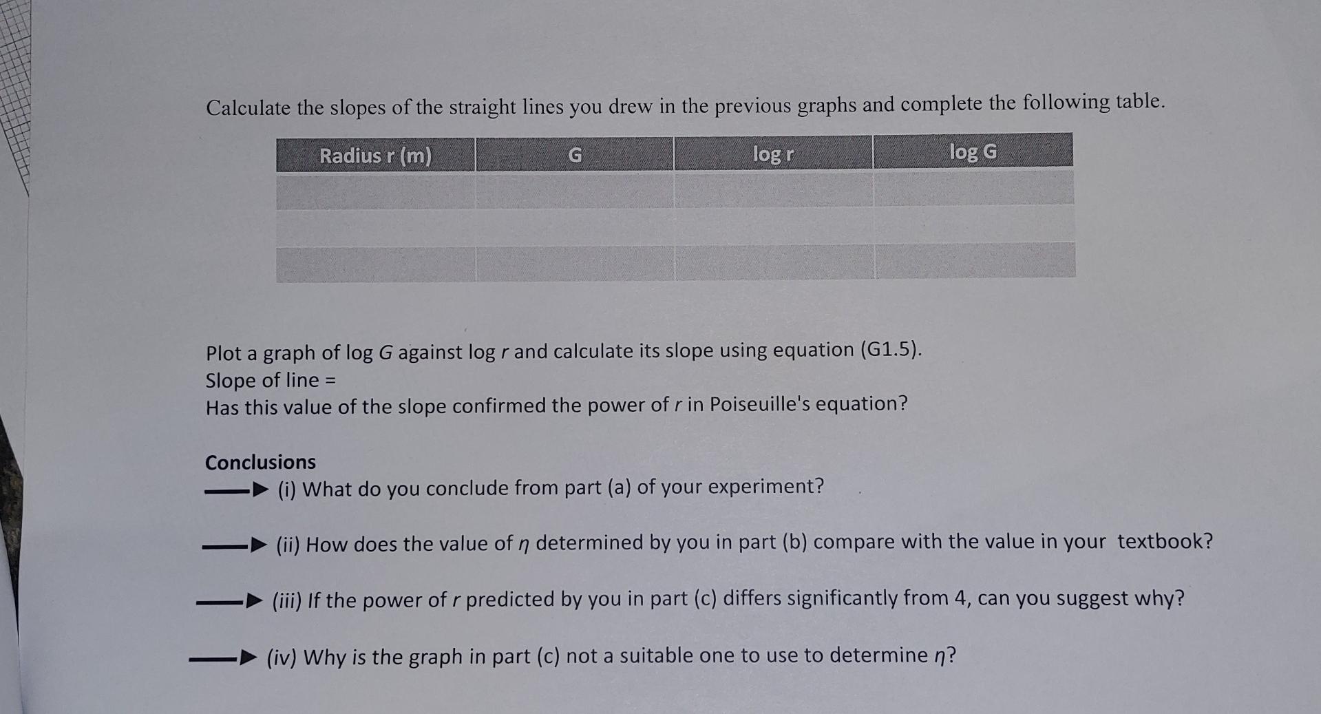 Experiment G1 Lab Report Results Use G 10 M S2 And P 103 Kg M 3 In The Calculation Of The Pressure Difference Ap 4