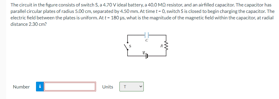 The Circuit In The Figure Consists Of Switch S A 4 70 V Ideal Battery A 40 0 Mq Resistor And An Airfilled Capacitor 1