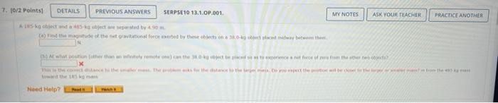 7 10 2 Points Details Previous Answers Serpse 10 13 1 Op 001 My Notes Ask Your Teacher Practice Another Mject Abjected 1