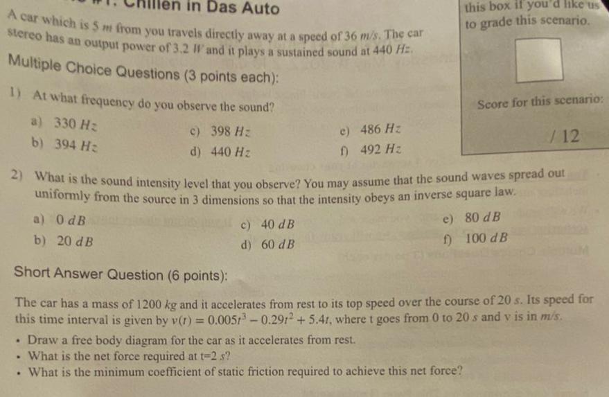 This Box If You D Like Us To Grade This Scenario In Das Auto A Car Which Is 5 M From You Travels Directly Away At A Spe 1