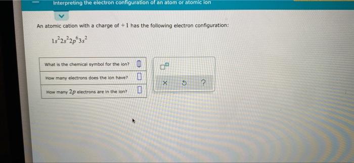 Interpreting The Electron Configuration Of An Atom Or Atomic Ion An Atomic Cation With A Charge Of 1 Has The Following 1
