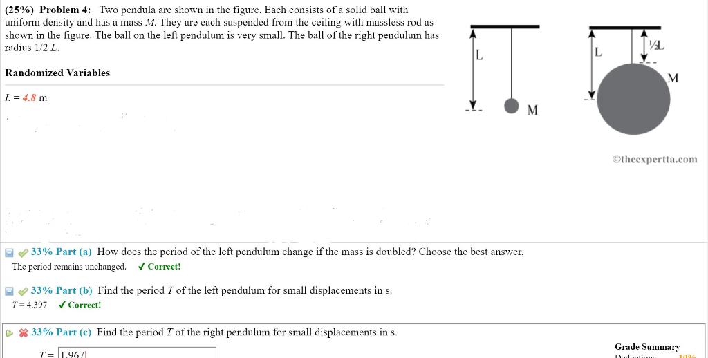 25 Problem 4 Two Pendula Are Shown In The Figure Each Consists Of A Solid Ball With Uniform Density And Has A Mass 1
