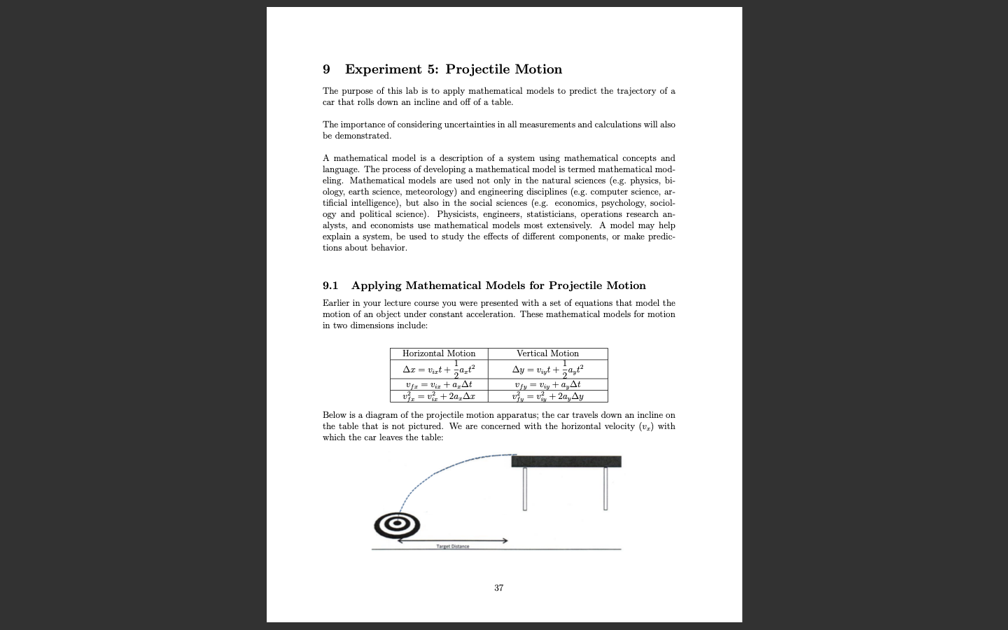 9 Experiment 5 Projectile Motion The Purpose Of This Lab Is To Apply Mathematical Models To Predict The Trajectory Of A 1