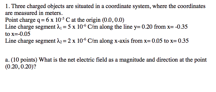 1 Three Charged Objects Are Situated In A Coordinate System Where The Coordinates Are Measured In Meters Point Charge 1