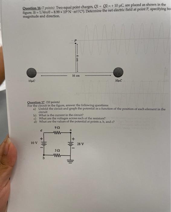 Question 167 Points Two Equal Point Charges Q1 Q2 10 C Are Placed As Shown In The Figure 1 4 20 89910 N M C Deter 1